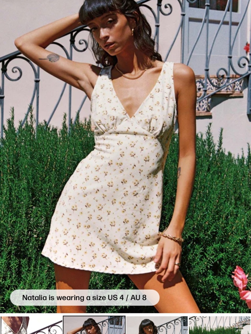 Princess Polly Cream Floral V-Neck Mini Dress